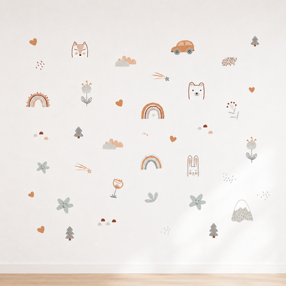 Stickers Muraux Bohèmes – Arcs-en-Ciel, Soleils & Étoiles
