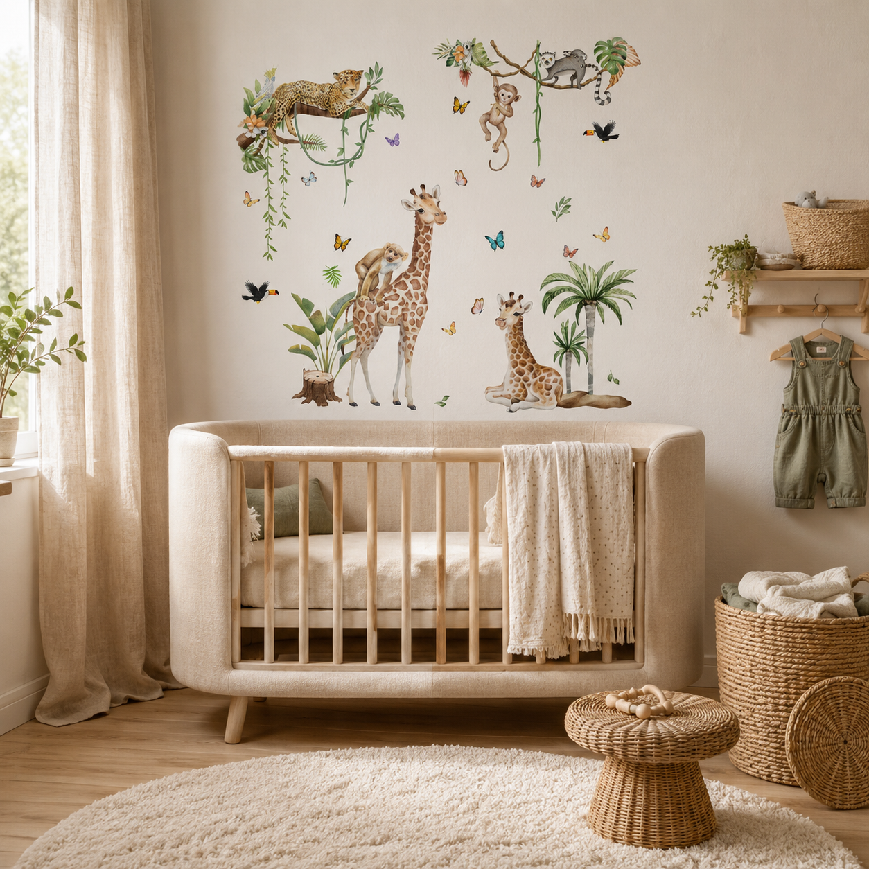 Stickers Muraux XXL Animaux Jungle – Girafe, Singe & Panthère Safari