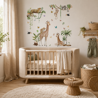 Stickers Muraux XXL Animaux Jungle – Girafe, Singe & Panthère Safari