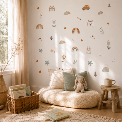Stickers Muraux Bohèmes – Arcs-en-Ciel, Soleils & Étoiles