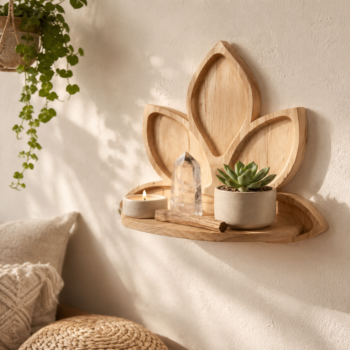 Étagère Murale Bois Forme Lotus – Étagère Déco Fleur Bohème