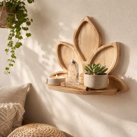 Étagère Murale Bois Forme Lotus – Étagère Déco Fleur Bohème