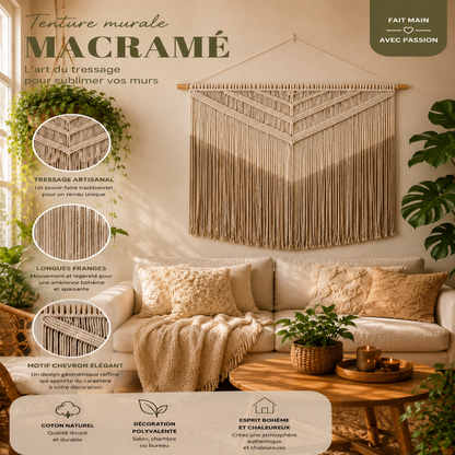 Tenture Murale Macramé Bohème – Grande Déco Chevron Boho