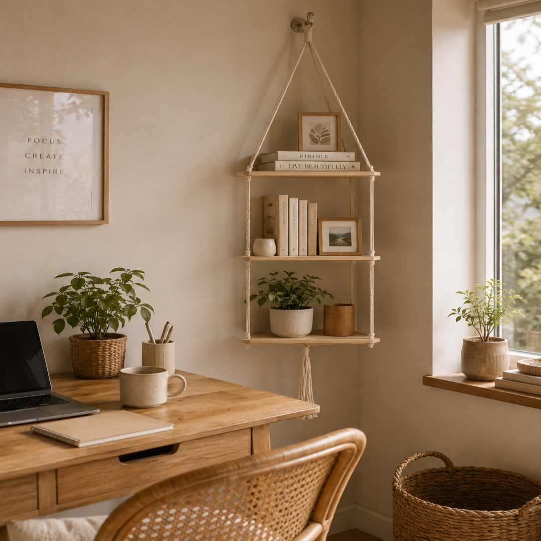 Étagère Murale Suspendue Macramé Bohème – Étagère Flottante Bois