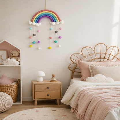 Suspension Arc-en-Ciel Pompons – Déco Chambre Bébé Enfant