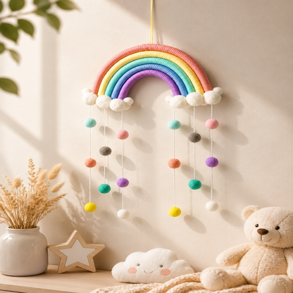 Suspension Arc-en-Ciel Pompons – Déco Chambre Bébé Enfant