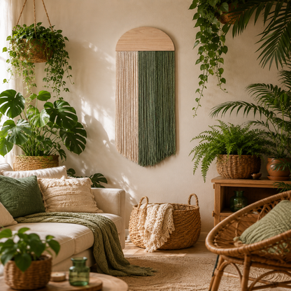 Tenture Murale Bohème Fibres – Déco Arche Bois Bicolore