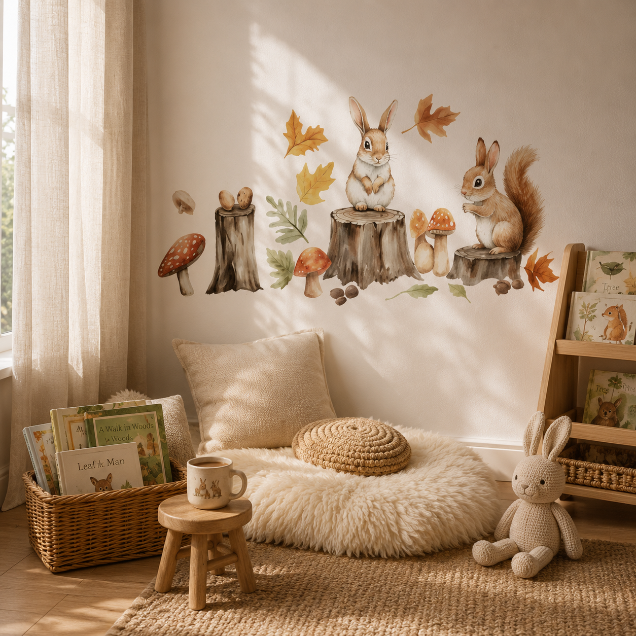 Stickers Muraux Lapin & Écureuil – Décoration Murale Forêt