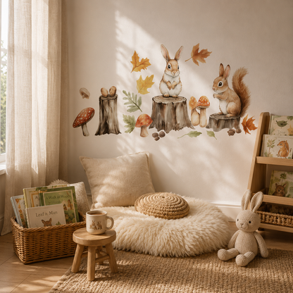Stickers Muraux Lapin & Écureuil – Décoration Murale Forêt