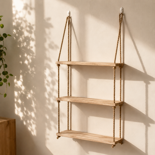 Étagère Murale Suspendue Bois & Corde Jute –  3 Niveaux