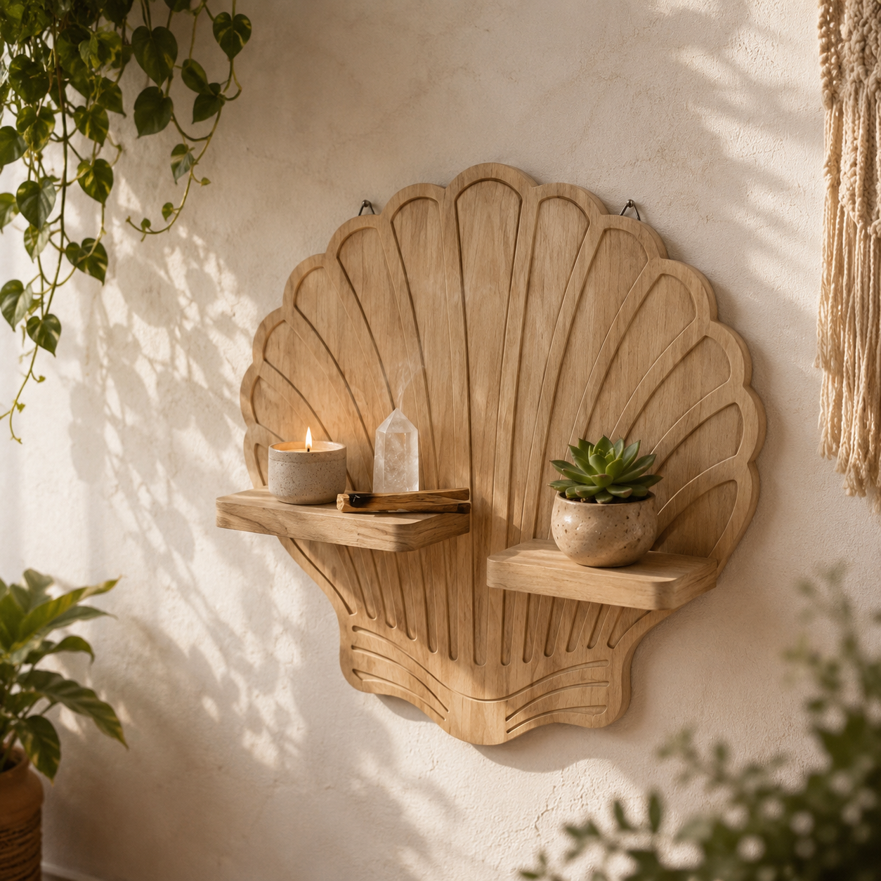 Étagère Murale Bois Spirale Coquillage – Déco Bohème Ronde Design
