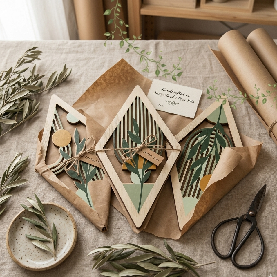 Lot de 3 Tableaux Muraux Losange en Bois – Déco Botanique Bohème