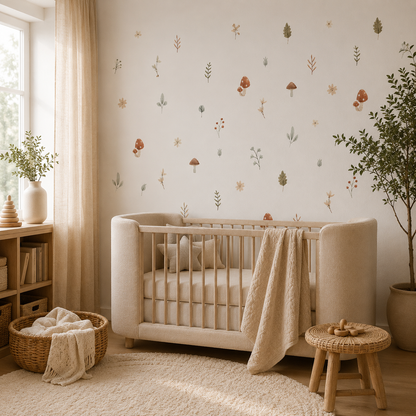 Stickers Muraux Bohèmes Champignons & Feuilles – Chambre Bébé Enfant