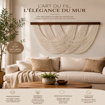 Tenture Murale Cordes Bohème – Déco Drapée Bois Boho Chic