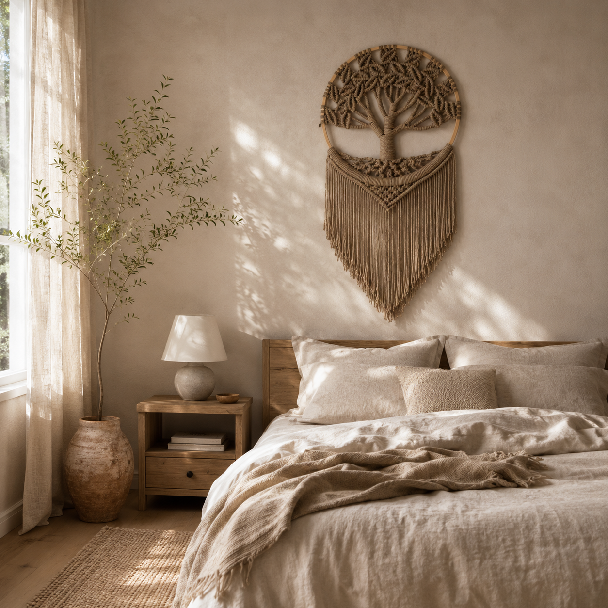 Tenture Murale Macramé Arbre de Vie – Décoration Bohème Tissée