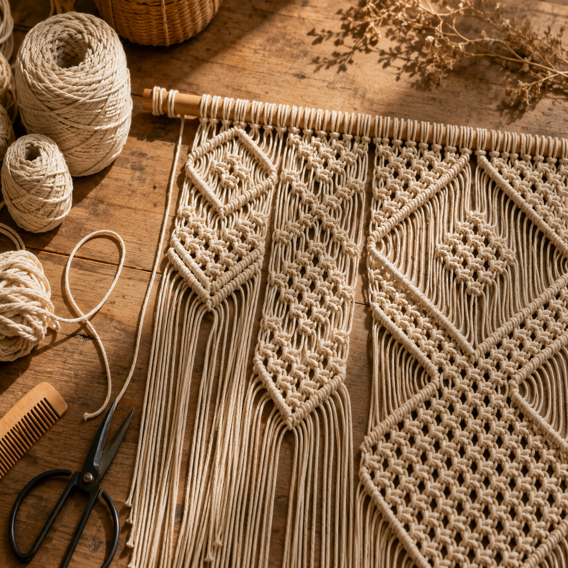 Grande Tenture Murale Macramé – Déco Bohème Losanges Boho