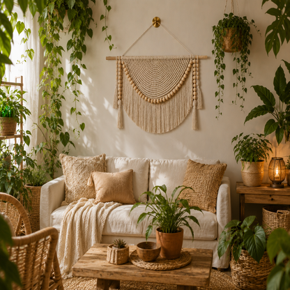 Tenture Murale Macramé Perles Bois – Déco Bohème Demi-Lune