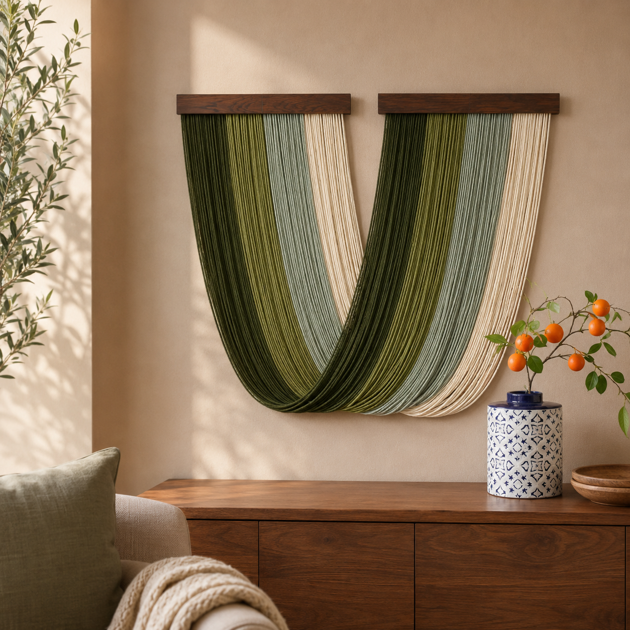 Tenture Murale Bohème Tissée Main – Décoration Fibres