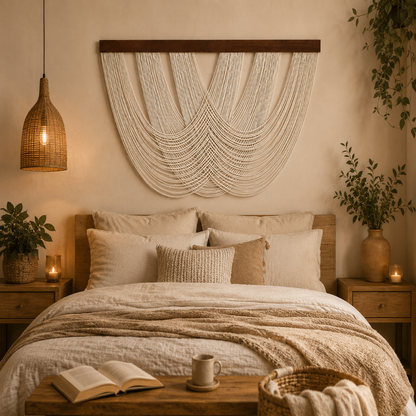 Tenture Murale Cordes Bohème – Déco Drapée Bois Boho Chic