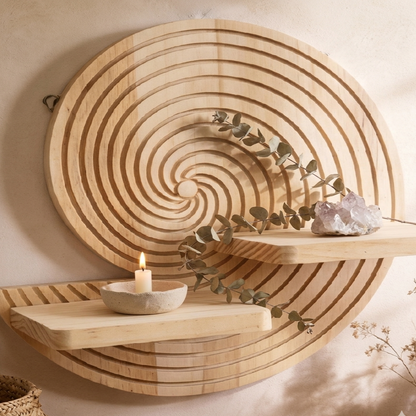 Étagère Murale Bois Spirale Coquillage – Déco Bohème Ronde Design