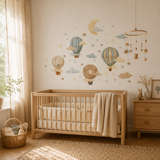 Stickers Muraux Montgolfières & Lune – Déco Chambre Bébé Enfant