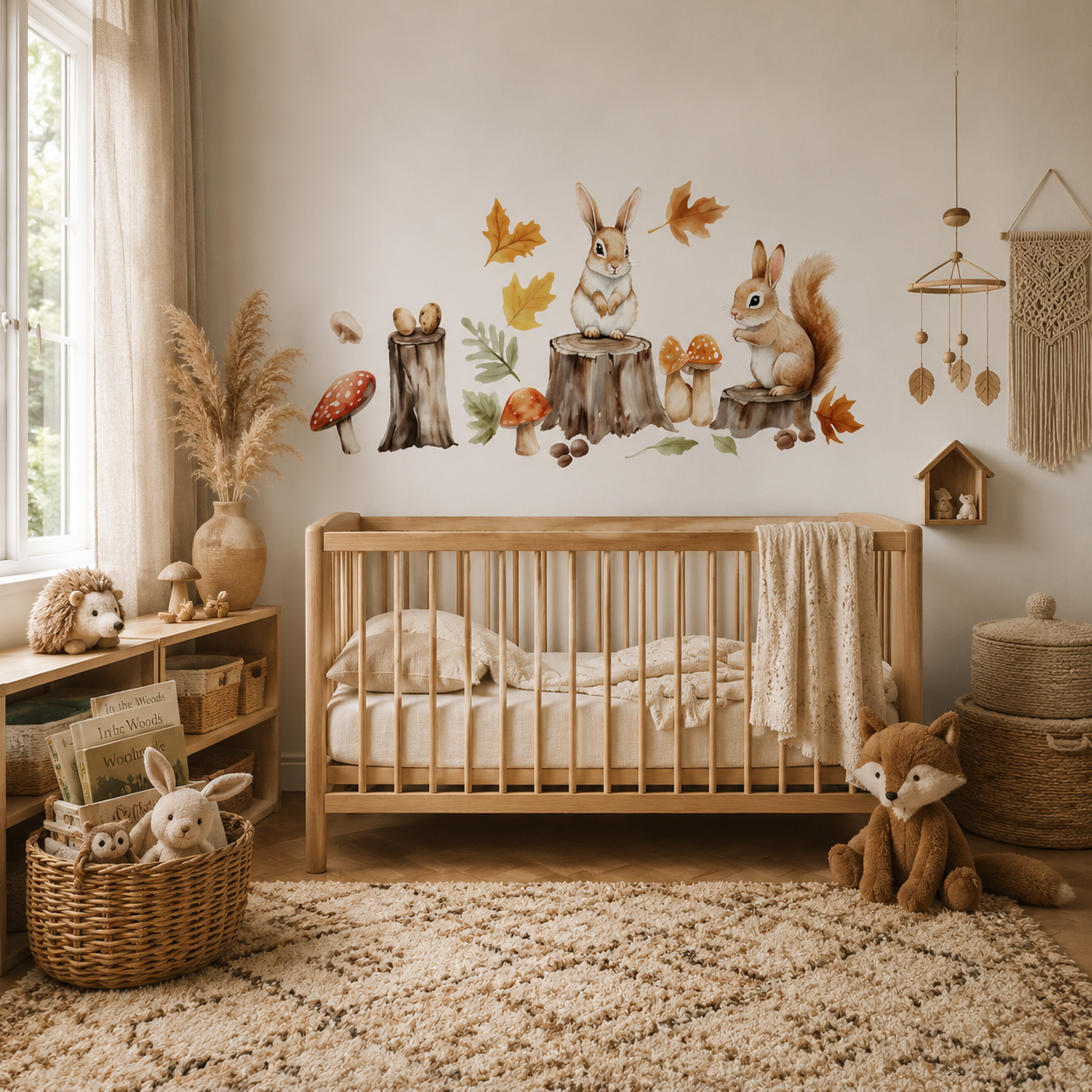 Stickers Muraux Lapin & Écureuil – Décoration Murale Forêt