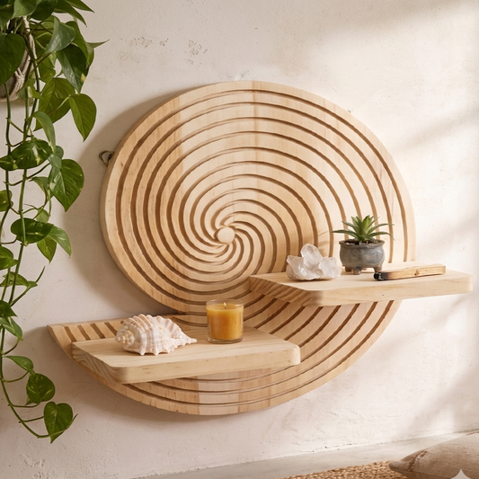 Étagère Murale Bois Spirale Coquillage – Déco Bohème Ronde Design