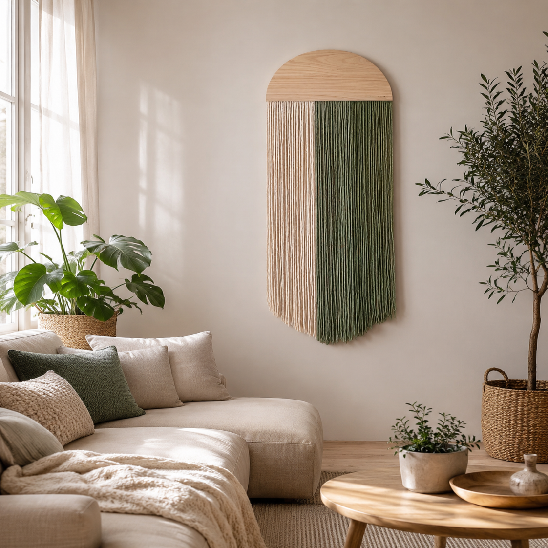 Tenture Murale Bohème Fibres – Déco Arche Bois Bicolore