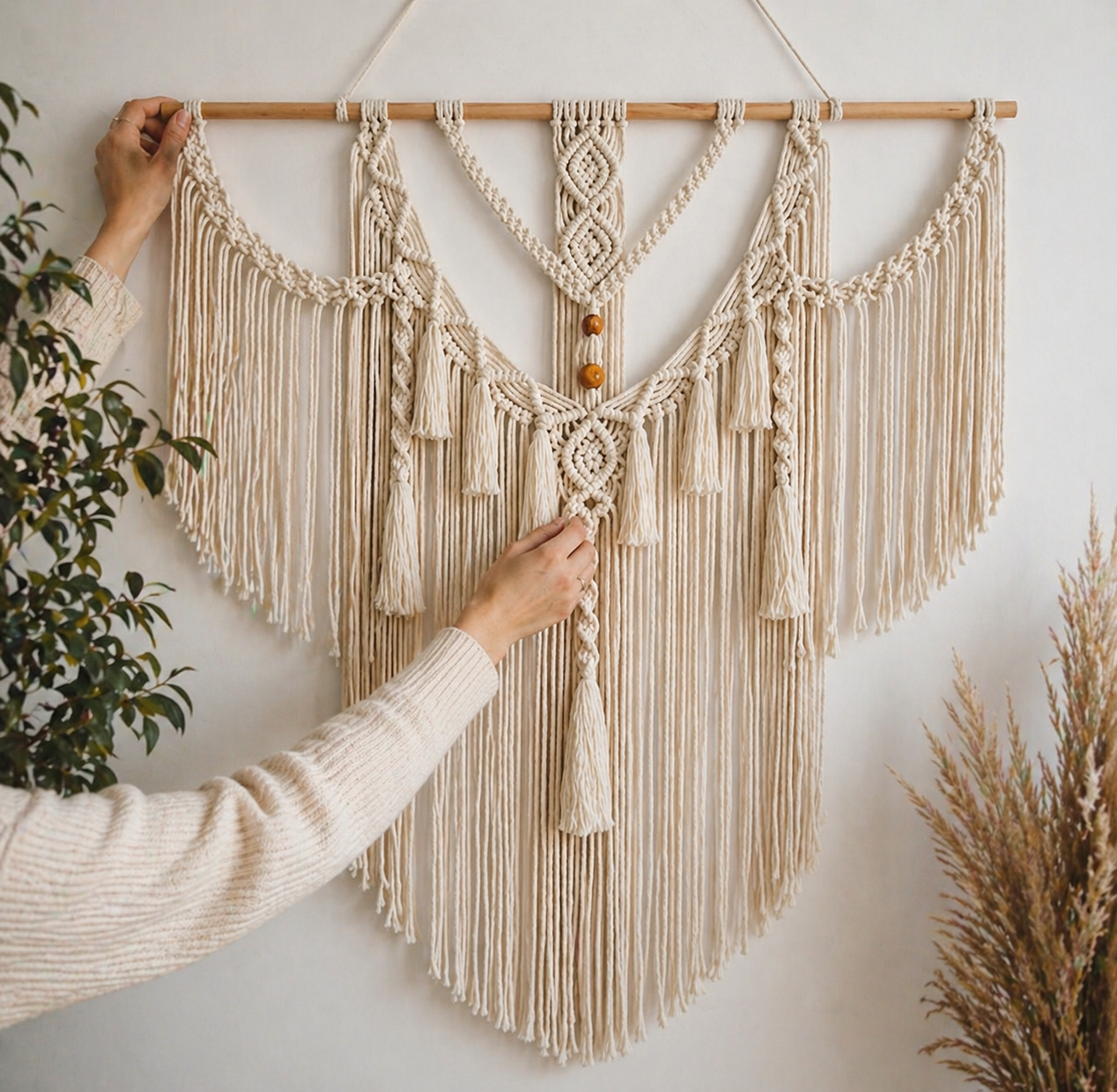 Macramé Mural Bohème – Tapisserie Murale Naturelle Faite Main
