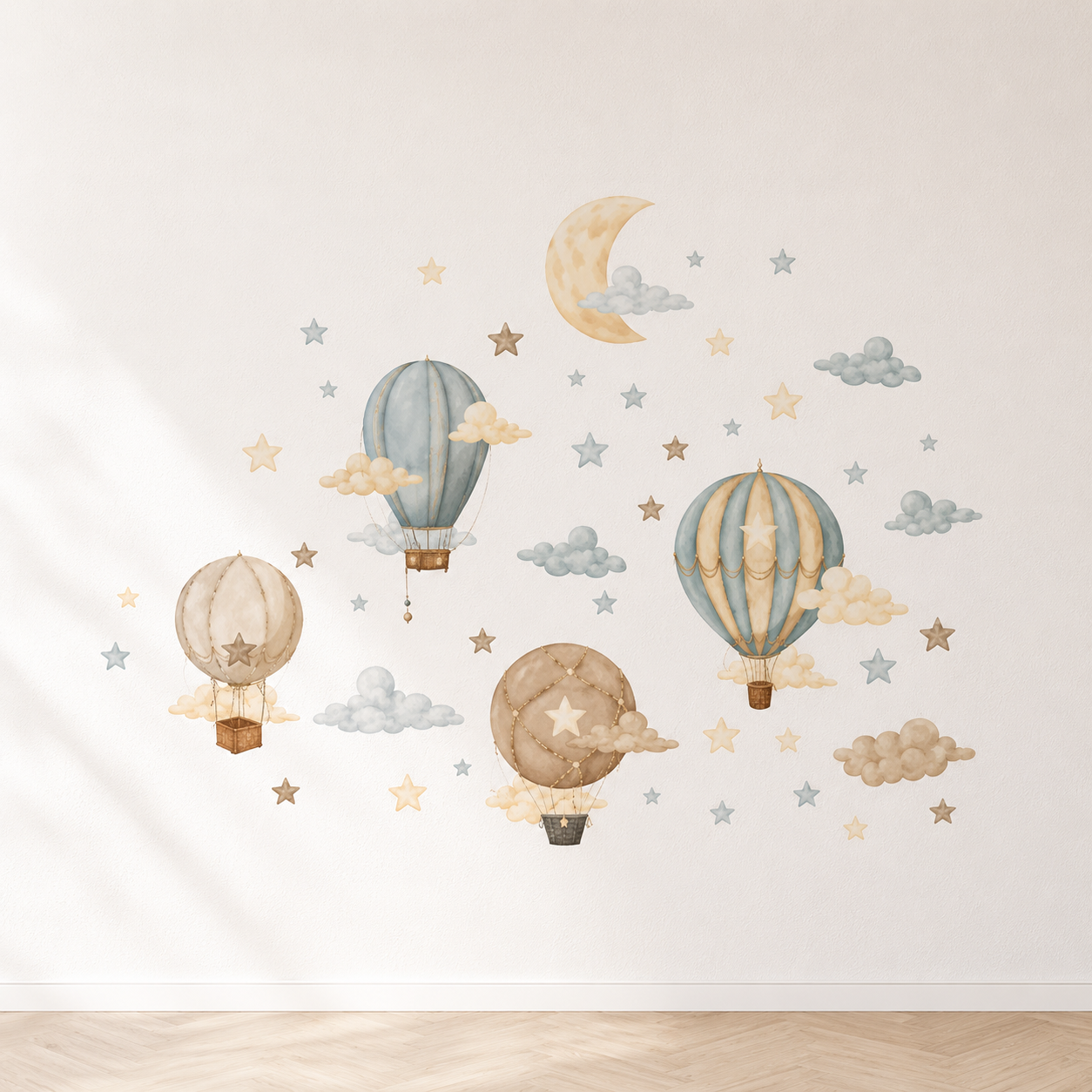 Stickers Muraux Montgolfières & Lune – Déco Chambre Bébé Enfant