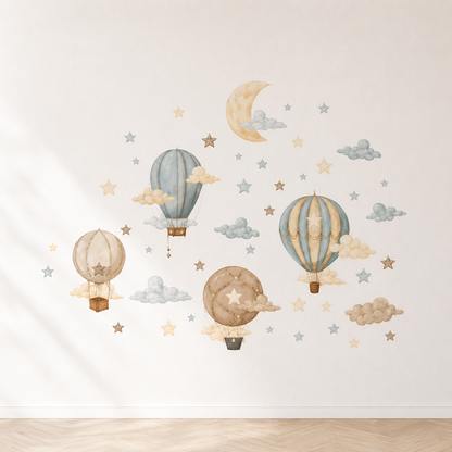 Stickers Muraux Montgolfières & Lune – Déco Chambre Bébé Enfant