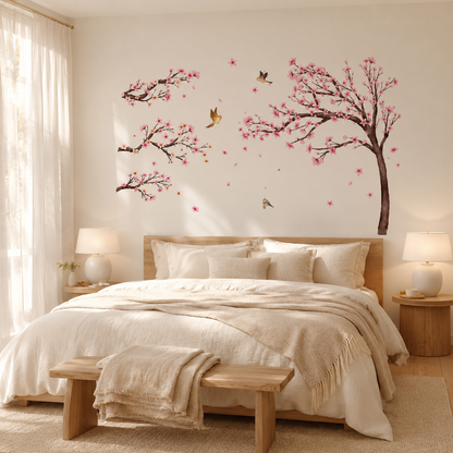 Stickers Muraux XXL Cerisier Japonais en Fleurs – Sakura & Oiseaux