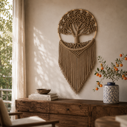 Tenture Murale Macramé Arbre de Vie – Décoration Bohème Tissée
