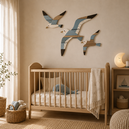 Lot de 3 Décorations Murales Mouettes Bois – Déco Bord de Mer