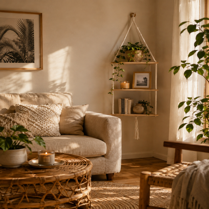 Étagère Murale Suspendue Macramé Bohème – Étagère Flottante Bois