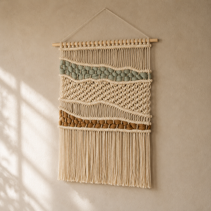 Tenture Macramé Bohème Multicolore – Tapisserie Murale Tissée Main