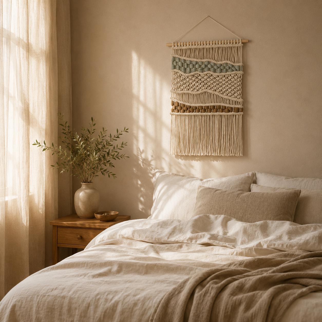 Tenture Macramé Bohème Multicolore – Tapisserie Murale Tissée Main