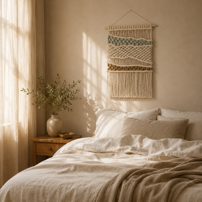 Tenture Macramé Bohème Multicolore – Tapisserie Murale Tissée Main
