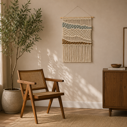 Tenture Macramé Bohème Multicolore – Tapisserie Murale Tissée Main