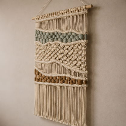 Tenture Macramé Bohème Multicolore – Tapisserie Murale Tissée Main