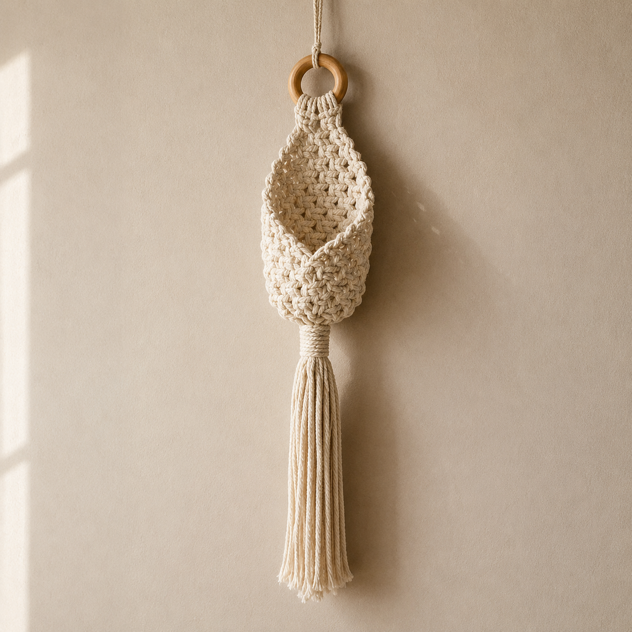 Suspension Macramé Porte-Plante Mural – Cache-Pot Bohème Écru