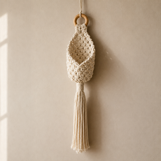 Suspension Macramé Porte-Plante Mural – Cache-Pot Bohème Écru