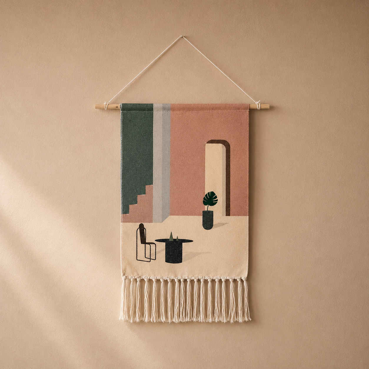Tapisserie Murale Scandinave Géométrique Coton à Franges – Bohème