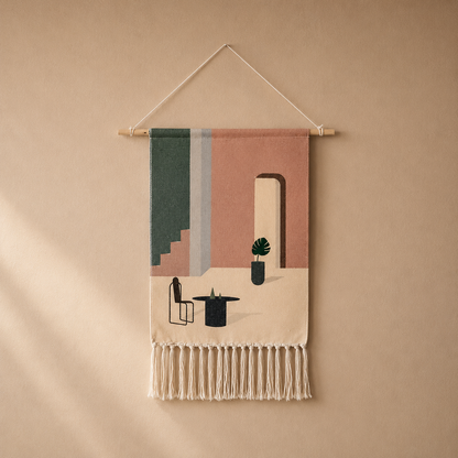 Tapisserie Murale Scandinave Géométrique Coton à Franges – Bohème