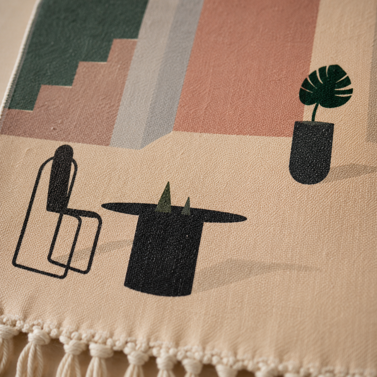 Tapisserie Murale Scandinave Géométrique Coton à Franges – Bohème