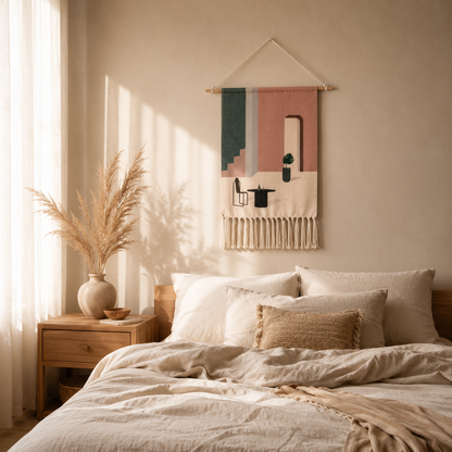 Tapisserie Murale Scandinave Géométrique Coton à Franges – Bohème
