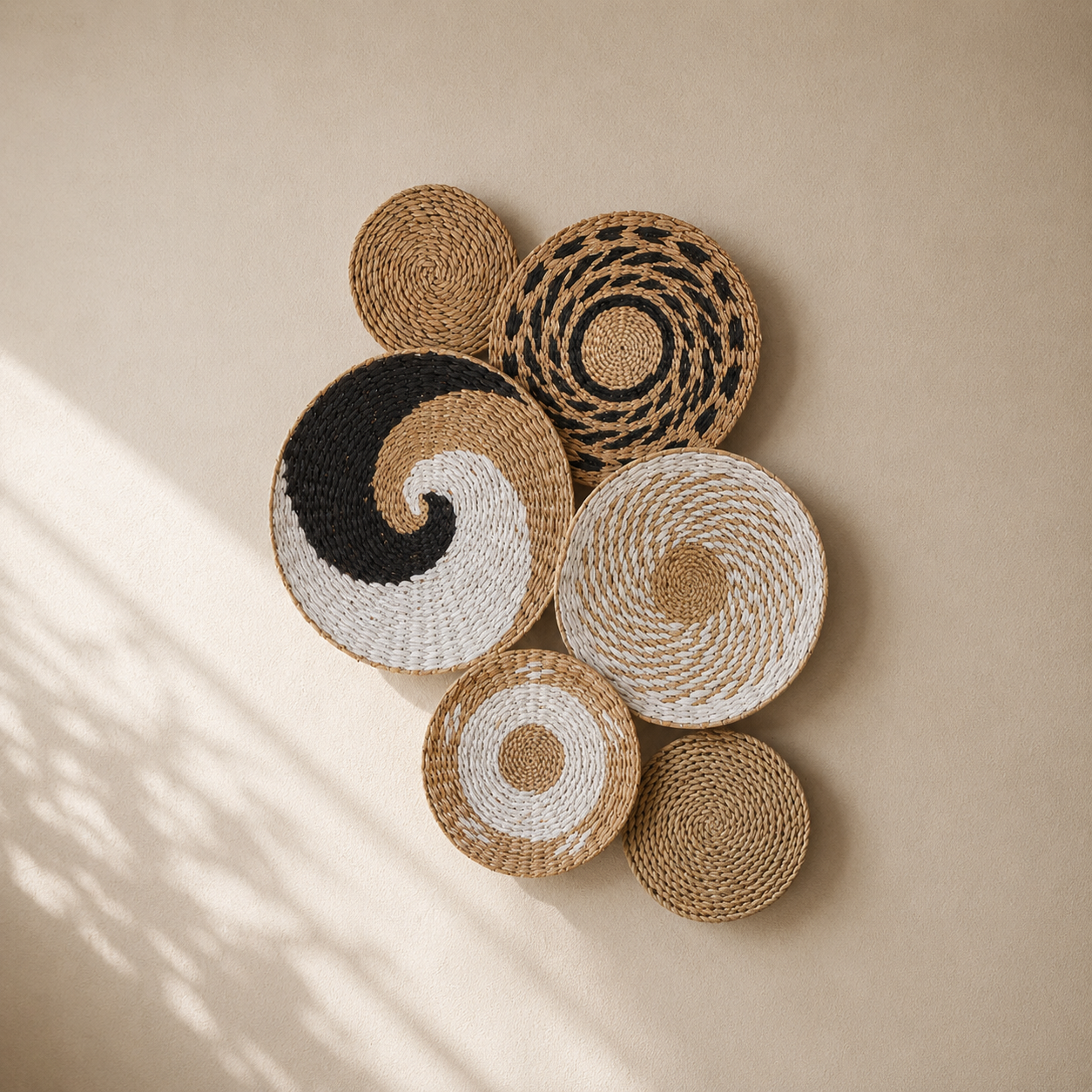 Paniers Muraux Rotin Bohème – Lot de 6 Décoration Murale Ethnique