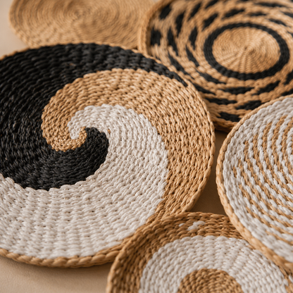 Paniers Muraux Rotin Bohème – Lot de 6 Décoration Murale Ethnique