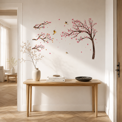 Stickers Muraux XXL Cerisier Japonais en Fleurs – Sakura & Oiseaux