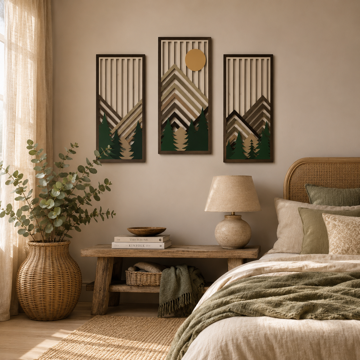 Lot de 3 Tableaux Muraux Bois Montagne – Déco Nature Moderne